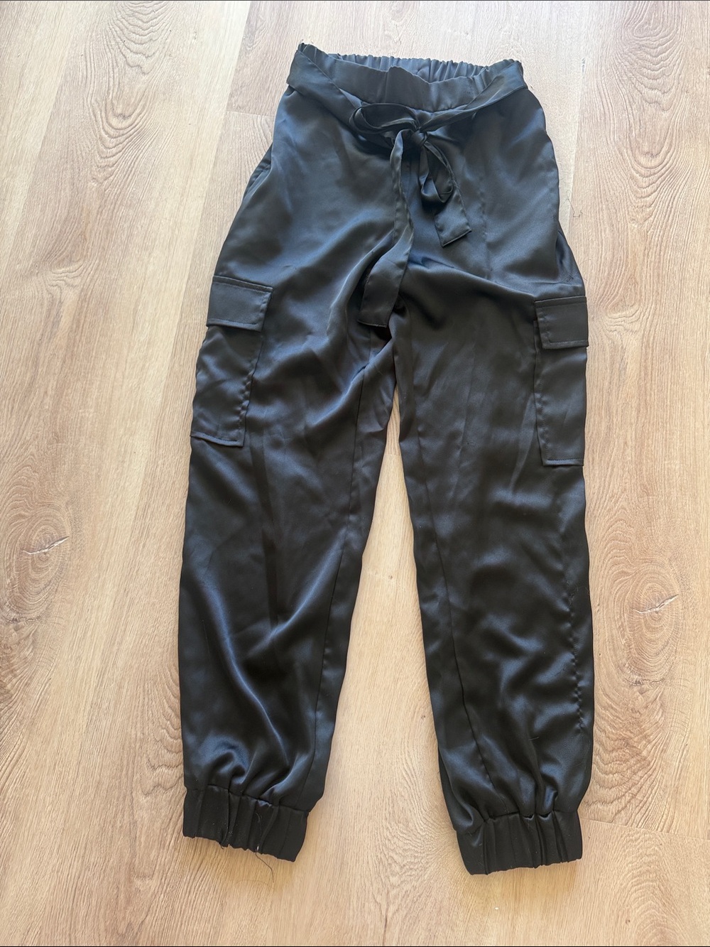 Sincerely Jules Black Satin Cargo Ankle Pants